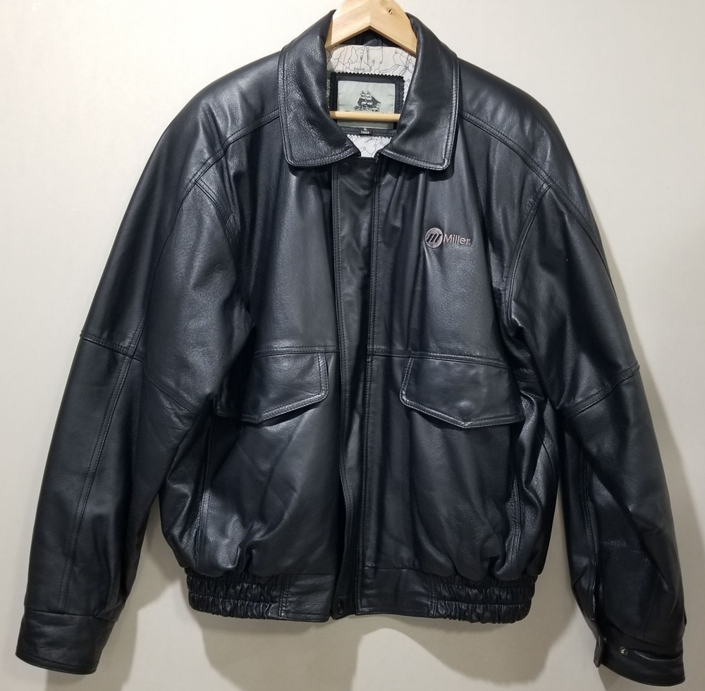 Miller Electric Jacket Mens XL Leather Bomber Burk's Bay Black Moto Welder